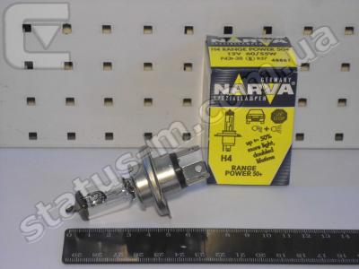 NARVA / 48861C1 / Лампа H4 12V 60/55 W P43t RANGE POWER+50 (фарная ближн.,дальн.) в уп. (пр-во NARVA) фото 1